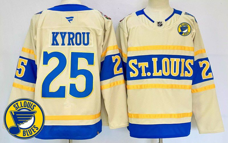 Men St.Louis Blues #25 Kyrou Cream Fanatics 2025 NHL Jersey style 5->st.louis blues->NHL Jersey